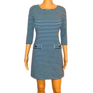 Lilly Pulitzer Womens Extra Small Charlene Shift Dress EUC Teal Navy 3/4 Sleeves